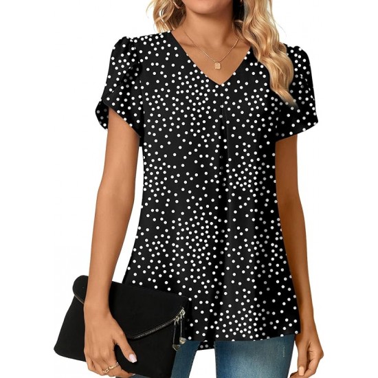 Anyally Women's Plus Size Summer Dressy Chiffon Blouses Short Sleeve V Neck Tunic Tops for Leggings Casual T-Shirts